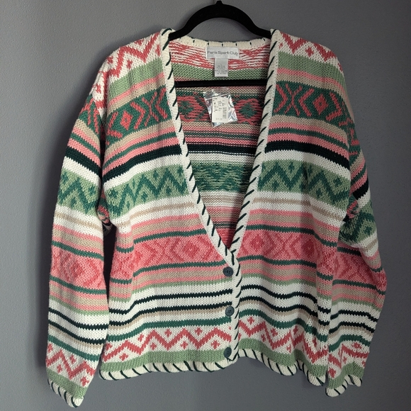 Paris Sports Club Sweaters - Vintage Paris sports club women's v-neck sweater button front size large